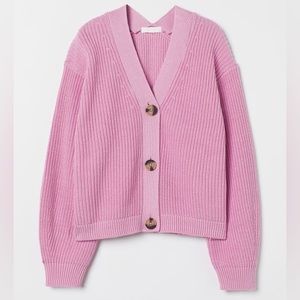 H&M Pink Rib Knit Cardigan Sz M